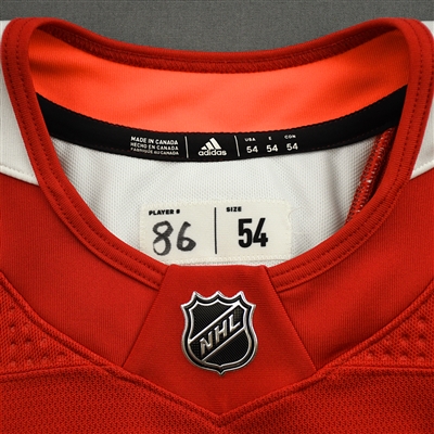Jack Hughes - Red Practice Jersey w/ RWJ Barnabas Health Patch - 2021-22 NHL Season