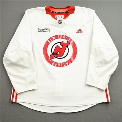 Michael McLeod - White Practice Jersey w/ RWJ Barnabas Health Patch - 2021-22 NHL Season