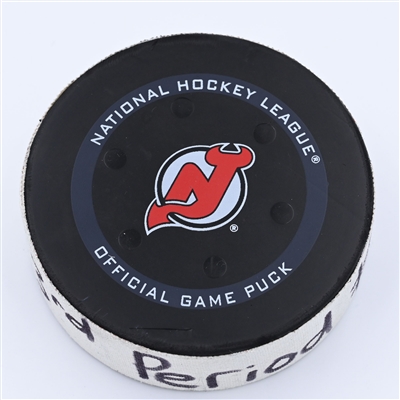 Joe Veleno - Detroit Red Wings - Goal Puck - April 29, 2022 vs New Jersey Devils (New Jersey Devils logo) - 2021-22 NHL Season