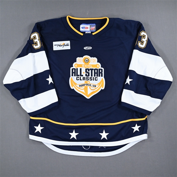 Cam Johnson - 2023 ECHL All-Star Classic - Eastern Conference - Game-Worn Autographed Blue Set 2 Jersey