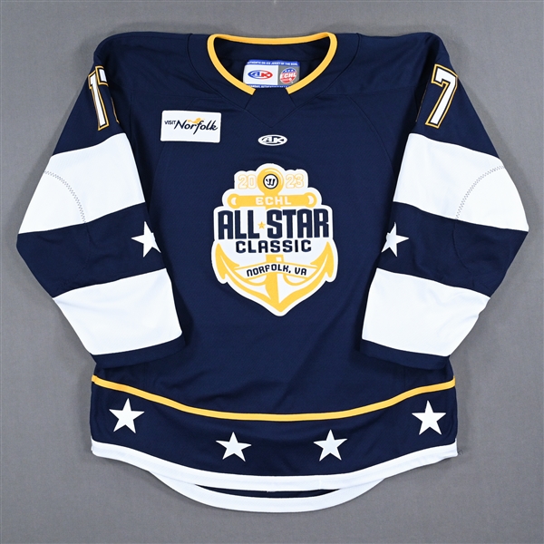 Max Newton - 2023 ECHL All-Star Classic - Eastern Conference - Game-Worn Autographed Blue Set 2 Jersey