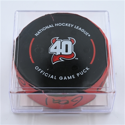 Ryan Graves - New Jersey Devils - Goal Puck - October 30, 2022 vs. Columbus Blue Jackets (Devils' 40th Anniversary Logo)  - 2022-23 NHL Season