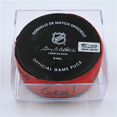 Ryan Graves - New Jersey Devils - Goal Puck - October 30, 2022 vs. Columbus Blue Jackets (Devils' 40th Anniversary Logo)  - 2022-23 NHL Season