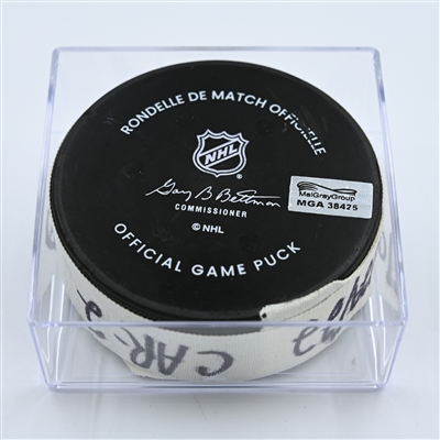 Jordan Martinook - Carolina Hurricanes - Goal Puck - October 29, 2022 vs Philadelphia Flyers (Philadelphia Flyers logo) - 2022-23 NHL Season