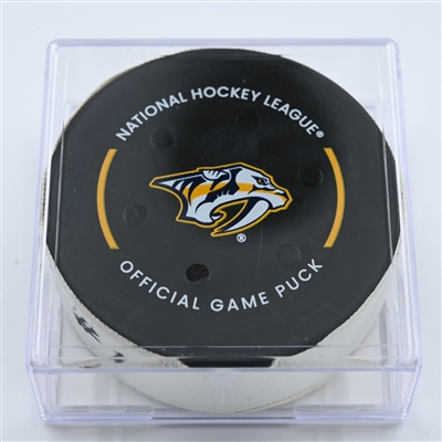 Robert Thomas - St. Louis Blues - Goal Puck - October 27, 2022 vs. Nashville Predators (Predators Logo)  - 2022-23 NHL Season