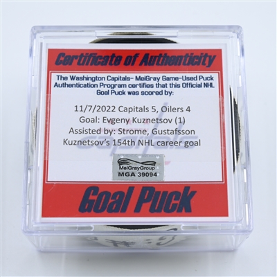 Evgeny Kuznetsov - Washington Capitals - Goal Puck - November 7, 2022 vs. Edmonton Oilers (Capitals Logo)  - 2022-23 NHL Season