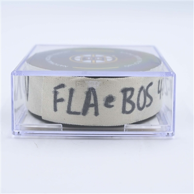 Patrice Bergeron - Boston Bruins - Goal Puck - April 30, 2023 vs. Florida Panthers - 2023 Stanley Cup Playoffs - Round 1, Game 5 (Bruins Logo)