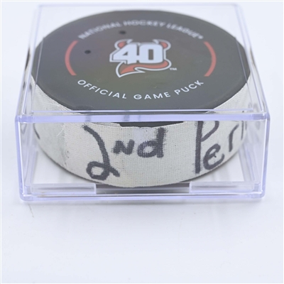 Sebastian Aho - Carolina Hurricanes - Goal Puck - May 7, 2023 vs. New Jersey Devils - 2023 Stanley Cup Playoffs - Round 2, Game 3 (Devils' 40th Anniversary Logo) 