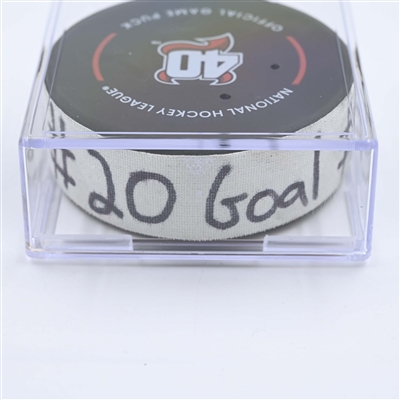 Sebastian Aho - Carolina Hurricanes - Goal Puck - May 7, 2023 vs. New Jersey Devils - 2023 Stanley Cup Playoffs - Round 2, Game 3 (Devils' 40th Anniversary Logo) 