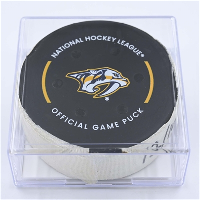 Drake Batherson - Ottawa Senators - Goal Puck - December 10, 2022 vs. Nashville Predators (Predators Logo) 