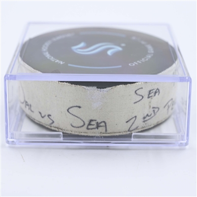 Matty Beniers - Seattle Kraken - Goal Puck - May 7, 2023 vs. Dallas Stars - 2023 Stanley Cup Playoffs - Round 2, Game 3 (Kraken Logo) 