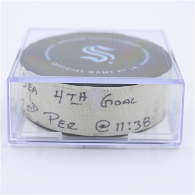 Matty Beniers - Seattle Kraken - Goal Puck - May 7, 2023 vs. Dallas Stars - 2023 Stanley Cup Playoffs - Round 2, Game 3 (Kraken Logo) 