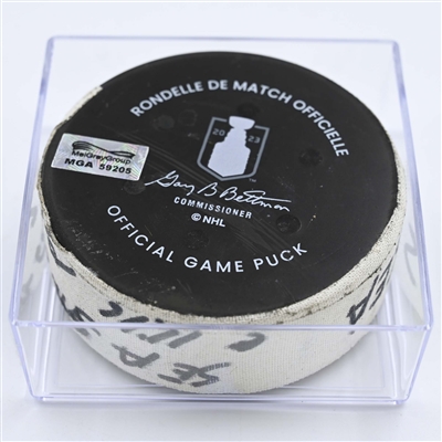 Matty Beniers - Seattle Kraken - Goal Puck - May 13, 2023 vs. Dallas Stars - 2023 Stanley Cup Playoffs - Round 2, Game 6 (Kraken Logo) 