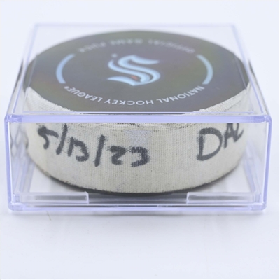 Matty Beniers - Seattle Kraken - Goal Puck - May 13, 2023 vs. Dallas Stars - 2023 Stanley Cup Playoffs - Round 2, Game 6 (Kraken Logo) 