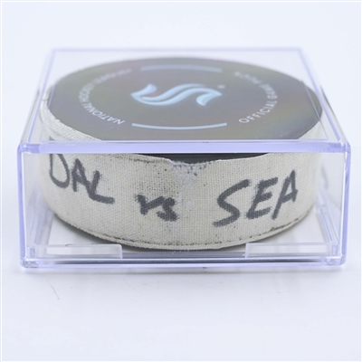 Matty Beniers - Seattle Kraken - Goal Puck - May 13, 2023 vs. Dallas Stars - 2023 Stanley Cup Playoffs - Round 2, Game 6 (Kraken Logo) 