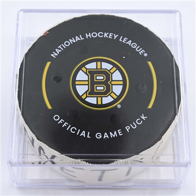 Sam Bennett - Florida Panthers - Goal Puck - April 19, 2023 vs. Boston Bruins - 2023 Stanley Cup Playoffs - Round 1, Game 2 (Bruins Logo)