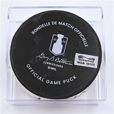 Sam Bennett - Florida Panthers - Goal Puck - April 19, 2023 vs. Boston Bruins - 2023 Stanley Cup Playoffs - Round 1, Game 2 (Bruins Logo)