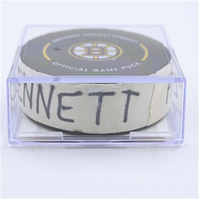 Sam Bennett - Florida Panthers - Goal Puck - April 19, 2023 vs. Boston Bruins - 2023 Stanley Cup Playoffs - Round 1, Game 2 (Bruins Logo)