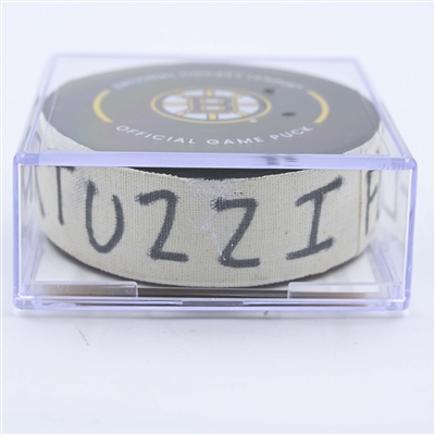 Tyler Bertuzzi - Boston Bruins - Goal Puck - April 19, 2023 vs. Florida Panthers - 2023 Stanley Cup Playoffs - Round 1, Game 2 (Bruins Logo)