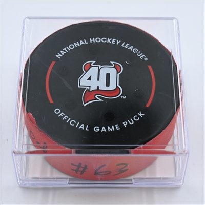 Jesper Bratt - New Jersey Devils - Goal Puck - October 30, 2022 vs. Columbus Blue Jackets (Devils' 40th Anniversary Logo)  - 2022-23 NHL Season