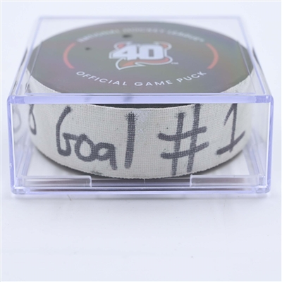 Brent Burns - Carolina Hurricanes - Goal Puck - May 9, 2023 vs. New Jersey Devils - 2023 Stanley Cup Playoffs - Round 2, Game 4 (Devils' 40th Anniversary Logo) 