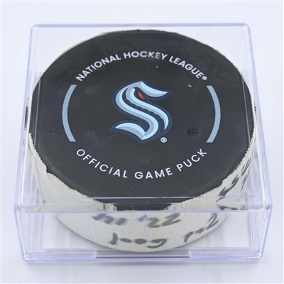 Cole Caufield - Montreal Canadiens - Goal Puck - December 6, 2022 vs. Seattle Kraken (Kraken Logo) 