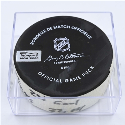 Cole Caufield - Montreal Canadiens - Goal Puck - December 6, 2022 vs. Seattle Kraken (Kraken Logo) 