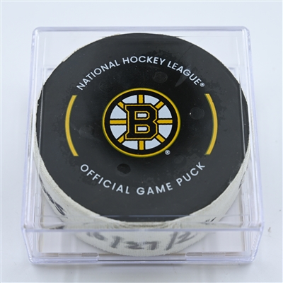 Charlie Coyle - Boston Bruins - Goal Puck - October 27, 2022 vs. Detroit Red Wings (Bruins Logo)  - 2022-23 NHL Season