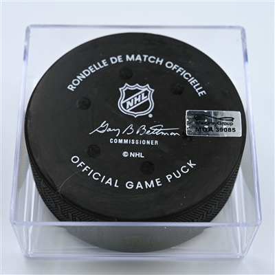 Charlie Coyle - Boston Bruins - Goal Puck - October 28, 2022 vs. Columbus Blue Jackets (Blue Jackets Logo)  - 2022-23 NHL Season