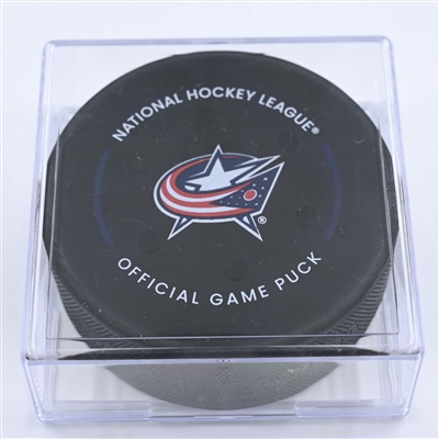 Rasmus Dahlin - Buffalo Sabres - Goal Puck - December 7, 2022 vs. Columbus Blue Jackets (Blue Jackets Logo) 