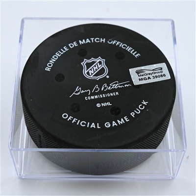 Jake DeBrusk - Boston Bruins - Goal Puck - October 28, 2022 vs. Columbus Blue Jackets (Blue Jackets Logo)  - 2022-23 NHL Season