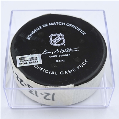 Jake DeBrusk - Boston Bruins - Goal Puck - December 13, 2022 vs. New York Islanders (Bruins Logo) 