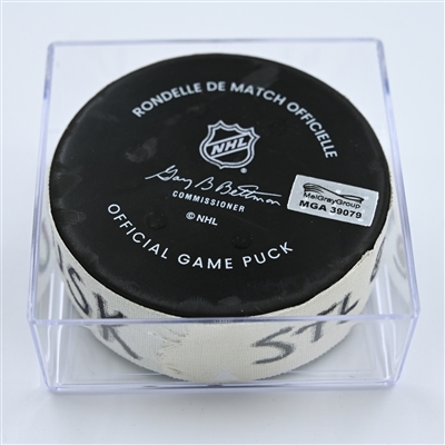 Jake DeBrusk - Boston Bruins - Goal Puck - November 7, 2022 vs. St. Louis Blues (Bruins Logo)  - 2022-23 NHL Season