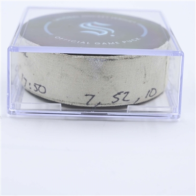 Jordan Eberle - Seattle Kraken - Goal Puck - May 7, 2023 vs. Dallas Stars - 2023 Stanley Cup Playoffs - Round 2, Game 3 (Kraken Logo) 