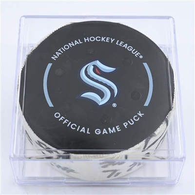 Jordan Eberle - Seattle Kraken - Goal Puck - May 13, 2023 vs. Dallas Stars - 2023 Stanley Cup Playoffs - Round 2, Game 6 (Kraken Logo) 