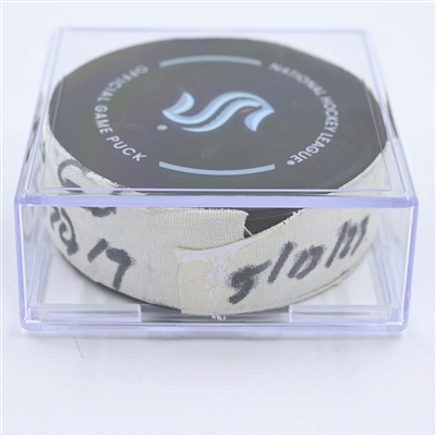 Jordan Eberle - Seattle Kraken - Goal Puck - May 13, 2023 vs. Dallas Stars - 2023 Stanley Cup Playoffs - Round 2, Game 6 (Kraken Logo) 