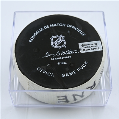 Adam Erne - Detroit Red Wings - Goal Puck - October 27, 2022 vs. Boston Bruins (Bruins Logo)  - 2022-23 NHL Season