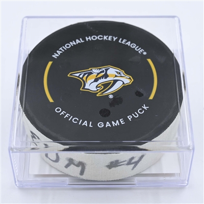 Dante Fabbro - Nashville Predators - Goal Puck - December 13, 2022 vs. Edmonton Oilers (Predators Logo) 