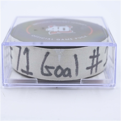 Jesper Fast - Carolina Hurricanes - Goal Puck - May 9, 2023 vs. New Jersey Devils - 2023 Stanley Cup Playoffs - Round 2, Game 4 (Devils' 40th Anniversary Logo) 
