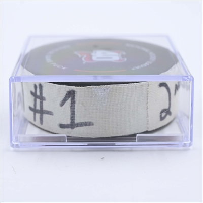 Jesper Fast - Carolina Hurricanes - Goal Puck - May 9, 2023 vs. New Jersey Devils - 2023 Stanley Cup Playoffs - Round 2, Game 4 (Devils' 40th Anniversary Logo) 