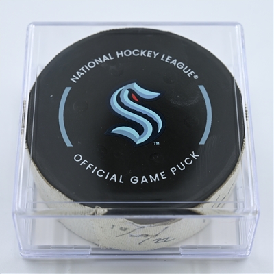Conor Garland - Vancouver Canucks - Goal Puck - October 27, 2022 vs. Seattle Kraken (Kraken Logo)  - 2022-23 NHL Season