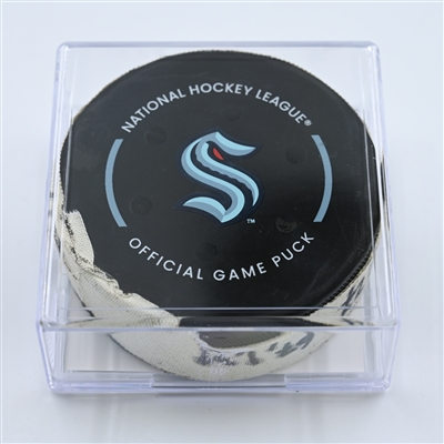 Morgan Geekie - Seattle Kraken - Goal Puck - October 29, 2022 vs. Pittsburgh Penguins (Kraken Logo)  - 2022-23 NHL Season