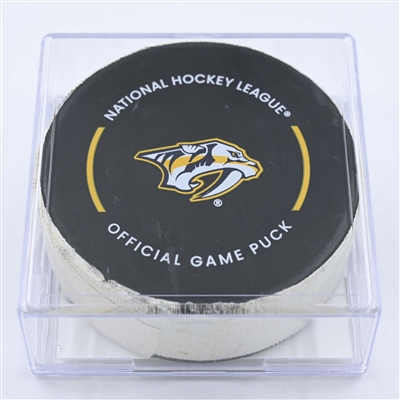 Cody Glass - Nashville Predators - Goal Puck - December 13, 2022 vs. Edmonton Oilers (Predators Logo) 