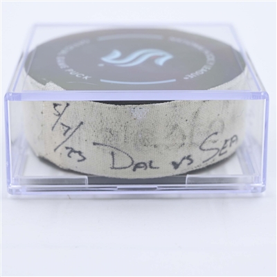 Yanni Gourde - Seattle Kraken - Goal Puck - May 7, 2023 vs. Dallas Stars - 2023 Stanley Cup Playoffs - Round 2, Game 3 (Kraken Logo) 