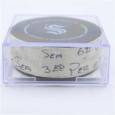 Yanni Gourde - Seattle Kraken - Goal Puck - May 7, 2023 vs. Dallas Stars - 2023 Stanley Cup Playoffs - Round 2, Game 3 (Kraken Logo) 