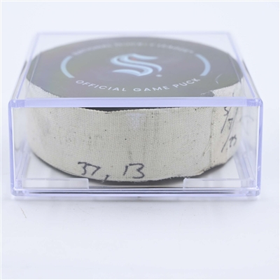 Yanni Gourde - Seattle Kraken - Goal Puck - May 7, 2023 vs. Dallas Stars - 2023 Stanley Cup Playoffs - Round 2, Game 3 (Kraken Logo) 