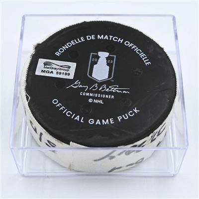 Yanni Gourde - Seattle Kraken - Goal Puck - May 13, 2023 vs. Dallas Stars - 2023 Stanley Cup Playoffs - Round 2, Game 6 (Kraken Logo) 