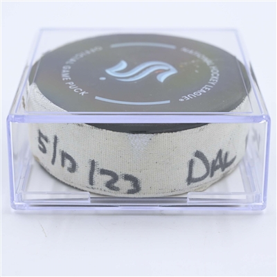 Yanni Gourde - Seattle Kraken - Goal Puck - May 13, 2023 vs. Dallas Stars - 2023 Stanley Cup Playoffs - Round 2, Game 6 (Kraken Logo) 