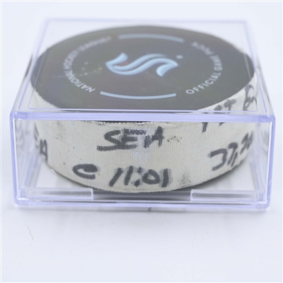Yanni Gourde - Seattle Kraken - Goal Puck - May 13, 2023 vs. Dallas Stars - 2023 Stanley Cup Playoffs - Round 2, Game 6 (Kraken Logo) 