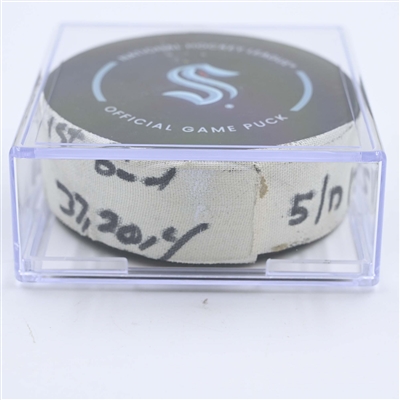 Yanni Gourde - Seattle Kraken - Goal Puck - May 13, 2023 vs. Dallas Stars - 2023 Stanley Cup Playoffs - Round 2, Game 6 (Kraken Logo) 
